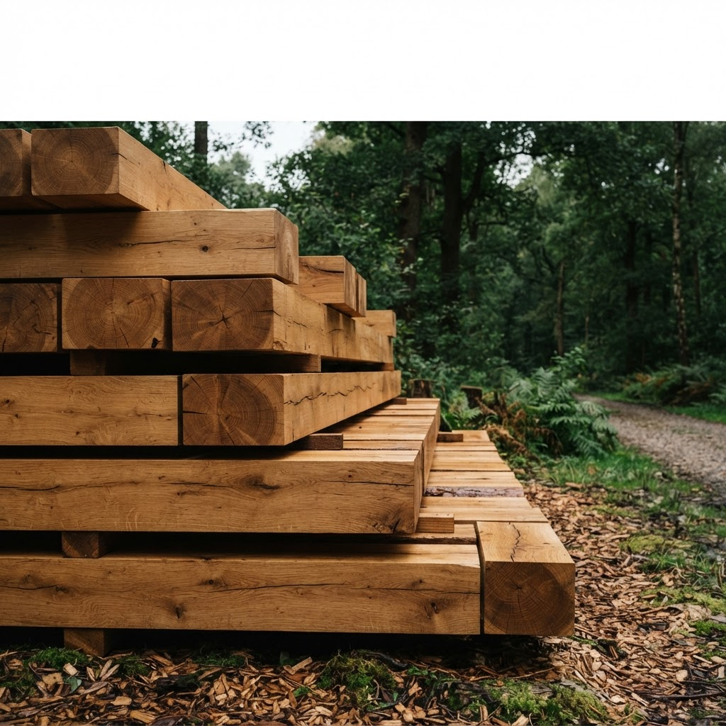 Warm timber beams in a forest setting